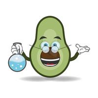 het karakter van de avocado-mascotte wordt een wetenschapper. vector illustratie