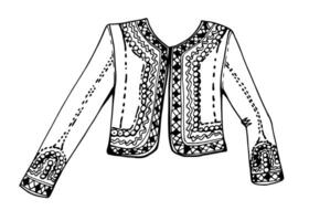hand- getrokken inkt vector illustratie, geborduurd nationaal Indisch kleren zuiden centraal Amerika mode jasje. single voorwerp geïsoleerd Aan wit achtergrond. ontwerp reis, vakantie, brochure, afdrukken