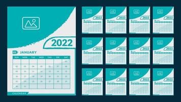 maandelijkse kalendersjabloon voor 2022 jaar. week begint op zondag. muur kalender vector