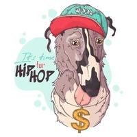 hand getekende borzoi hond rapper met accessoires vector. geïsoleerde objecten voor uw ontwerp. elk object kan worden gewijzigd en verplaatst. vector