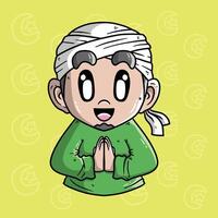 schattig moslim jongen vervelend Islamitisch kleding tekenfilm vector illustratie. hand- getrokken vector illustratie