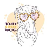 hand getekende borzoi hond portret met accessoires vector. geïsoleerde objecten voor uw ontwerp. elk object kan worden gewijzigd en verplaatst. vector