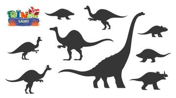 schattig dinosaurussen tekenfilm personages silhouetten vector