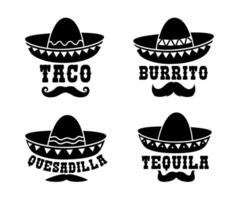 Mexicaans sombrero met burrito, taco, Quesadilla vector