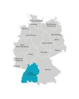 vector geïsoleerd illustratie van vereenvoudigd administratief kaart van duitsland. blauw silhouet van baden-wurttemberg staat. grijs silhouetten. wit schets