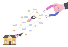 schuldinstrumenten van hypotheken die worden gedekt door onroerendgoed, zoals onroerendgoeddiensten, huur, het kopen van een huis of een veilinghuis. achtergrond vectorillustratie vector