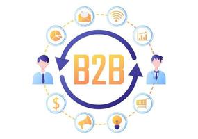 b2b of business to business marketing vectorillustratie. zakenlieden en klant handen schudden na vastgestelde strategie, verkoop en commercie voor overeengekomen transactie vector