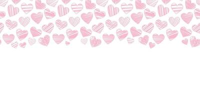 roze hart grens, vector banier met hand- getrokken harten schattig Valentijn dag viering achtergrond, vakantie behang ontwerp