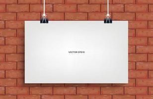 witte poster opknoping op bakstenen muur achtergrond. vector. vector