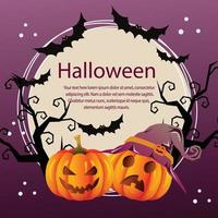 halloween-kaart met grappige gezichtspompoen vector