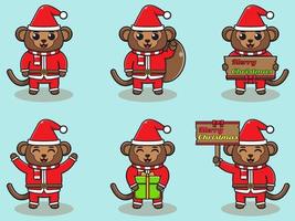 vectorillustratie van schattige aap santa mascotte vector