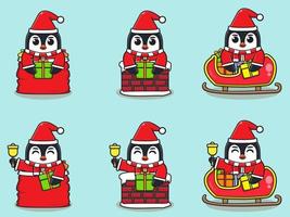 schattige pinguïn kerstman vectorillustratie vector