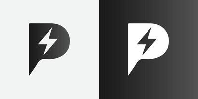 p brief macht elektrisch bout logo ontwerp, zwart en wit p logo vector
