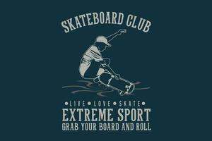 skateboard club extreme sport pak je board en rol silhouet ontwerp vector