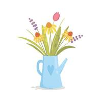 gieter vaas met bloemen concept achtergrond, cartoon stijl vector
