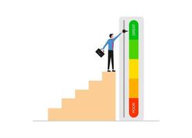 mannelijke zakenman met kredietscoreschaal, zakenman verandert in geweldige indicator vector