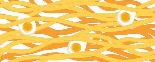 noodle ramen patroon met ei achtergrond. pasta voedsel structuur spaghetti geometrisch. abstract ramen ornament. vlak vector illustratie. Golf structuur achtergrond