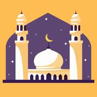 printcartoon taj mahal gebouw. Ramadan kareem kaart. Islamitisch religieus viering. Arabisch architectuur. vector