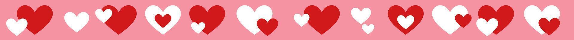Valentijn dag gemakkelijk herhalen hart grens, vector hand- getrokken harten, naadloos herhaling