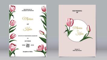 elegant luxe uitnodiging en tulp bloemen met goud cirkel elementen versierd vector