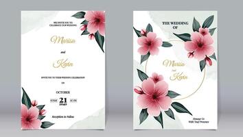 elegant bruiloft uitnodiging kers bloesem decoratie Aan roze waterverf achtergrond vector