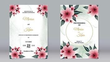 elegant bruiloft uitnodiging kers bloesems en bladeren gouden circulaire elementen Aan waterverf achtergrond vector