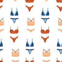 naadloos patroon met Dames ondergoed, Dames lingerie. achtergrond met beha en slipje. ondergoed, bikini verzameling vector