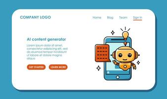 web bladzijde ontwerp over gebruik makend van ai naar genereren inhoud en ideeën. babbelen bot assistent voor online toepassingen. vector