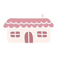 schattig roze huis. tekenfilm vlak kawaii hut. gemakkelijk hand- getrokken vector illustratie. tekening kunst. clip art geïsoleerd Aan wit achtergrond. grafisch element voor ontwerp van kinderen producten.