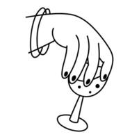 vrouw hand- met een glas van wijn. alcohol misbruik verslaving illustratie. mentaal Gezondheid problemen. hand- getrokken lijn icoon. vector