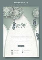 portret Islamitisch banier voor Ramadan kareem in groen munt achtergrond met mandala en lantaarn in hand- getrokken ontwerp vector