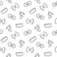 tekening naadloos patroon met farfalle, campanelle pasta illustraties. hand- getrokken voedsel ingrediënten Aan lijn kunst vector achtergrond. Italiaans keuken elementen voor inpakken, verpakking, afdrukken