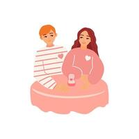 mooi gelukkig paar van jong vrouw en Mens omarmen elk ander. voorstellen met verloving ring. romantisch illustratie van mensen dating en in liefde. Valentijnsdag dag tekenfilm vector illustratie