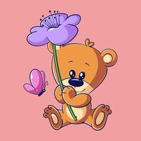 schattig beer is Holding een bloem vector