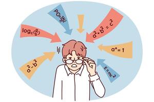 stomverbaasd vent accenten bril na zien wiskunde formules gegeven in school- of middelbare school. vector beeld