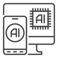 ai in smartphone en computer vector kunstmatig intelligentie- telefoon lineair icoon of symbool