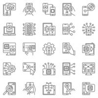 ai smartphone schets pictogrammen reeks - kunstmatig intelligentie- in smartphone concept lijn symbolen vector