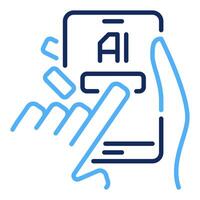 handen met slim telefoon met kunstmatig intelligentie- vector ai smartphone gekleurde icoon of teken