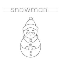 traceer en kleur schattige sneeuwpop. werkblad voor kinderen. vector