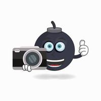 boom mascotte karakter met camera. vector illustratie