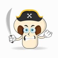 het karakter van de paddenstoelmascotte wordt een piraat. vector illustratie