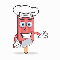 het karakter van de rode ijsmascotte wordt een chef-kok. vector illustratie