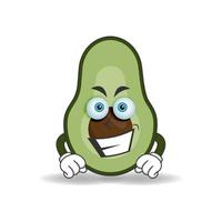 avocado-mascottekarakter met glimlachuitdrukking. vector illustratie