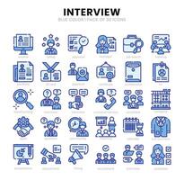 interview pictogrammen bundel. blauw gekleurde schets pictogrammen stijl. vector illustratie.