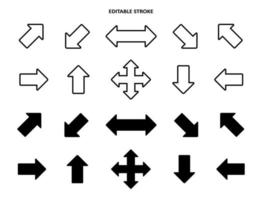 pijlpictogram instellen. collectie verschillende pijlen teken van rechts, links, omhoog, omlaag richting. zwarte vector abstracte elementen geïsoleerd op een witte achtergrond