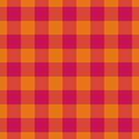 levendig structuur plaid kleding stof, oubollig Schotse ruit achtergrond vector. knus controleren textiel naadloos patroon in oranje en roze kleuren. vector