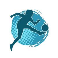 silhouet van een vrouw voetbal speler schoppen een bal. silhouet van een Amerikaans voetbal speler vrouw in actie houding. vector