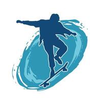 silhouet van een mannetje in actie houding Aan skateboard. silhouet van een stedelijk jongen Aan skateboard. vector