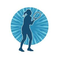 silhouet van een vrouw tennis speler in actie houding. silhouet van een vrouw spelen tennis sport met racket. vector
