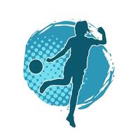 silhouet van een vrouw voetbal speler schoppen een bal. silhouet van een Amerikaans voetbal speler vrouw in actie houding. vector